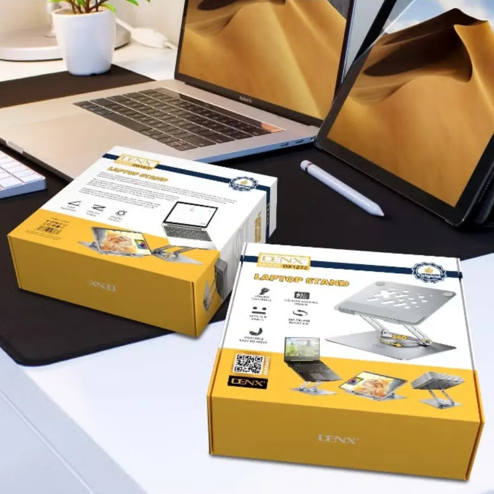 DENX DX1272 Adjustable Laptop Stand with 360° Rotation, Anti-Slip Base, Foldable Aluminum Cooling Stand for Laptops & Tablets