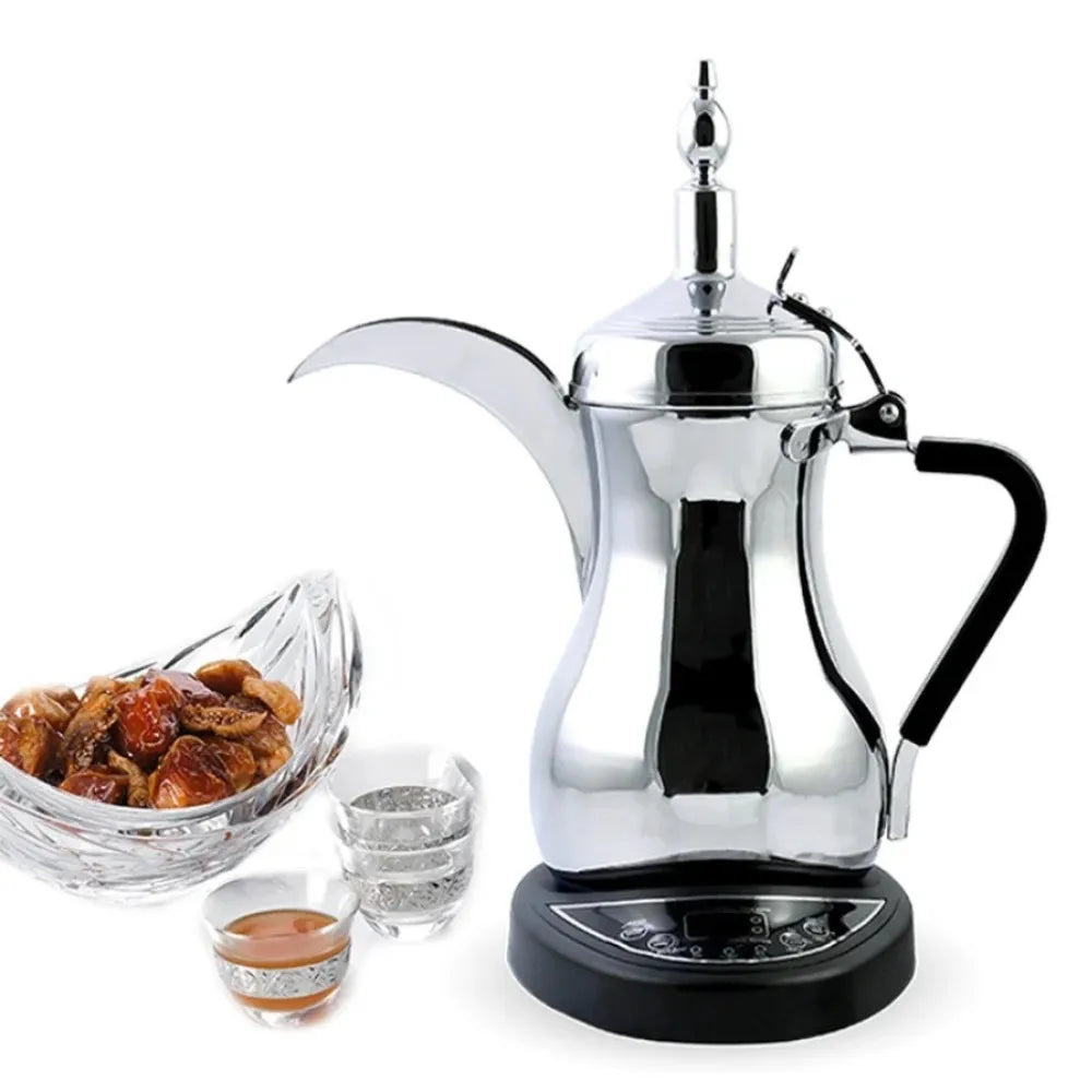 DENX DX2046 1L Coffee Pot, Stainless Steel Electric Kettle with Built-In Spoon, 800W Fast Heating - Silver