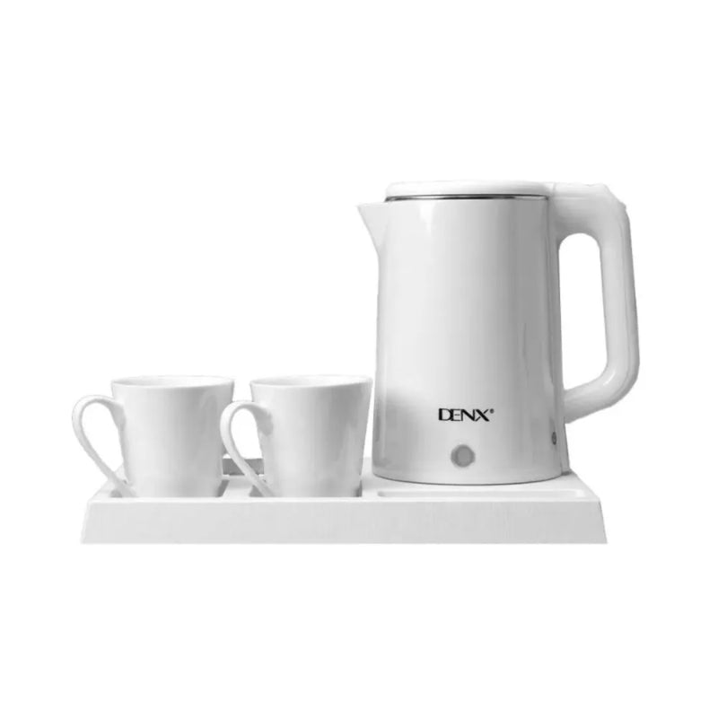 DENX DX2097 Electric Kettle Set 1.8L Stainless Steel Heating Element with Tray & 2 Cups Fast Boil Auto Shut-Off 1500W