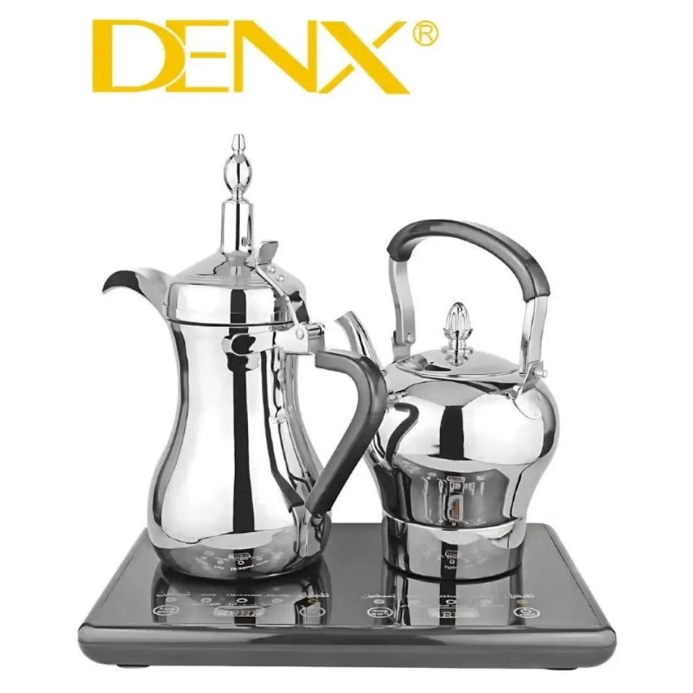 DENX DX3410 Saudi Coffee Dallah & Electric Tea Kettle Set 1L Dallah 1.2L Kettle Stainless Steel Dual Heating Base with Digital Control Auto Shut-Off