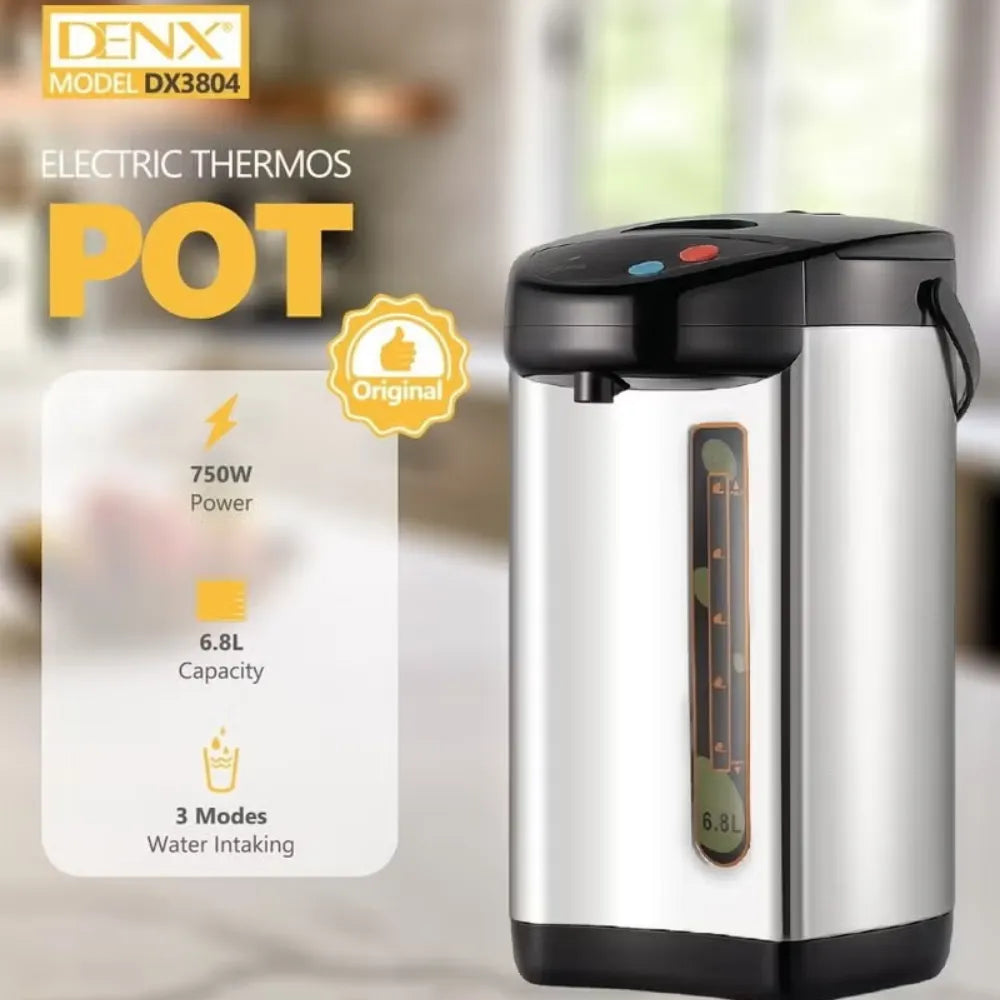 DENX DX3804 Electric Thermos Pot 6.8L Stainless Steel Multi-Mode Water Dispenser with Water Level Indicator 750W