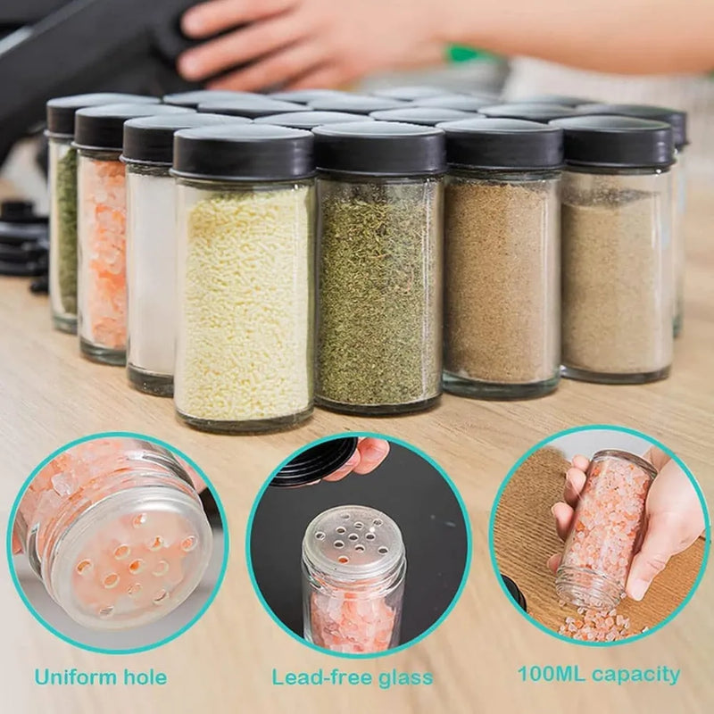 DENX DX2504 Ferris Wheel Spice Rack Set 18-Piece Rotating Organizer with 100ml Glass Jars Space-Saving Kitchen Storage