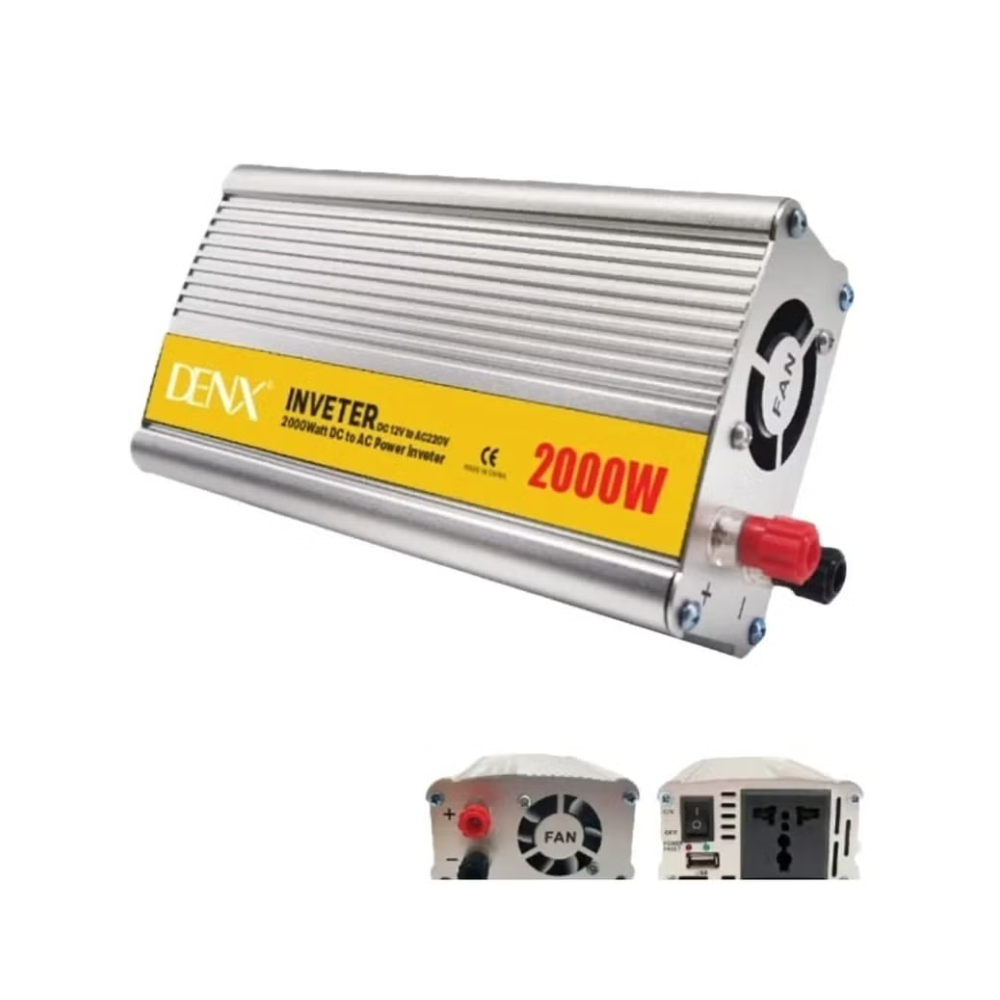 DENX 12V to 220V Car Power Inverter 2000W DC to AC Converter with Triple Socket, USB Port, and Cooling Fan