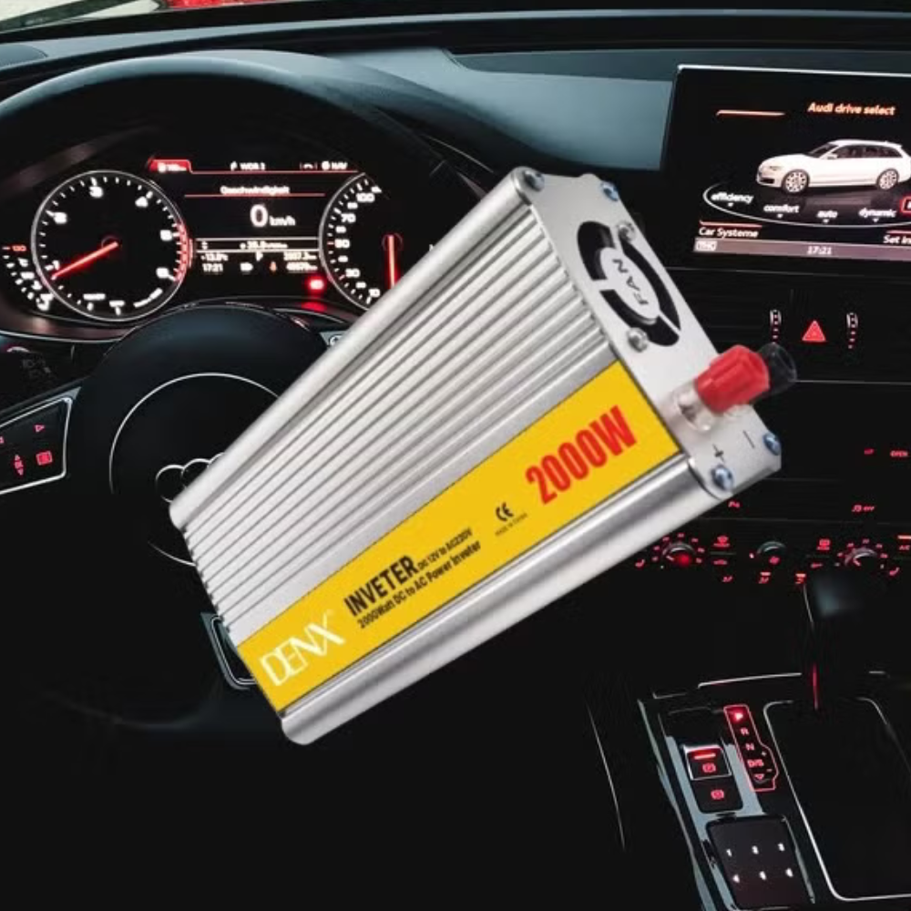 DENX 12V to 220V Car Power Inverter 2000W DC to AC Converter with Triple Socket, USB Port, and Cooling Fan