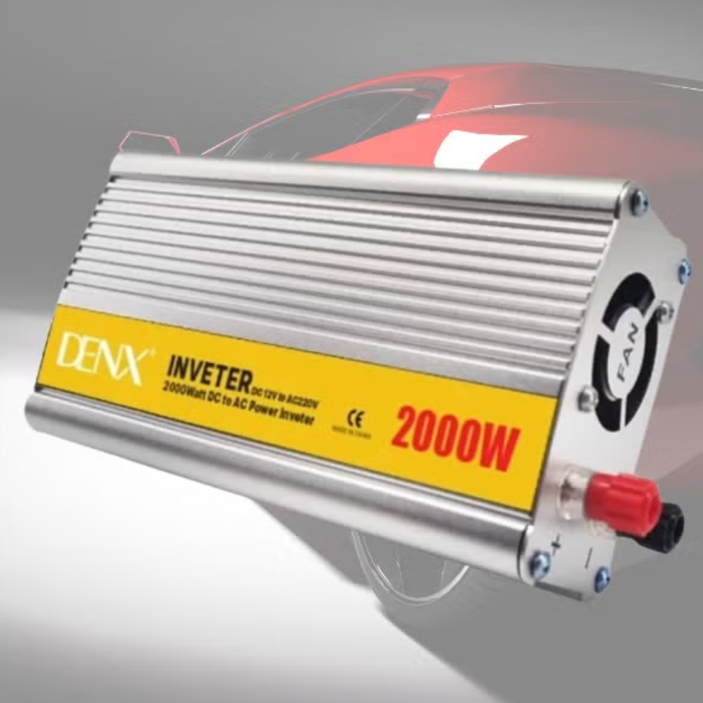 DENX 12V to 220V Car Power Inverter 2000W DC to AC Converter with Triple Socket, USB Port, and Cooling Fan