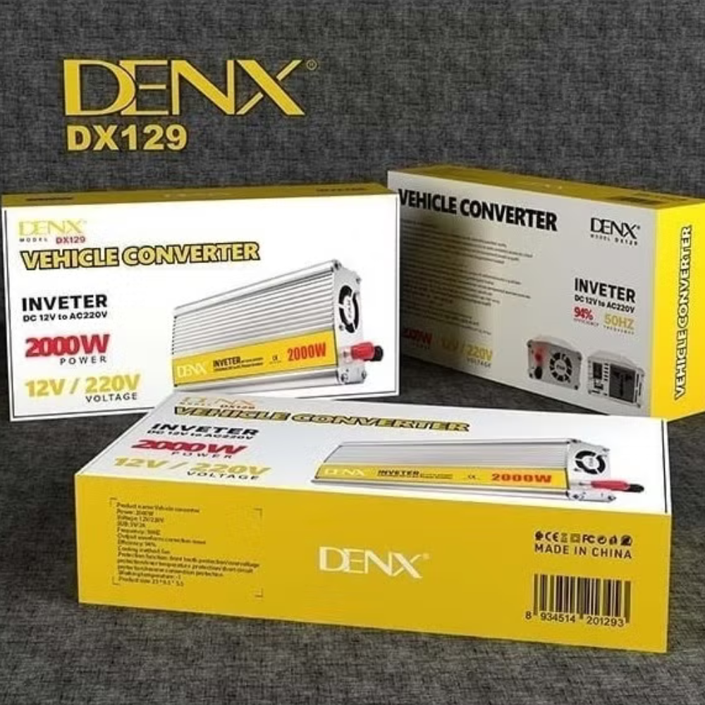 DENX 12V to 220V Car Power Inverter 2000W DC to AC Converter with Triple Socket, USB Port, and Cooling Fan