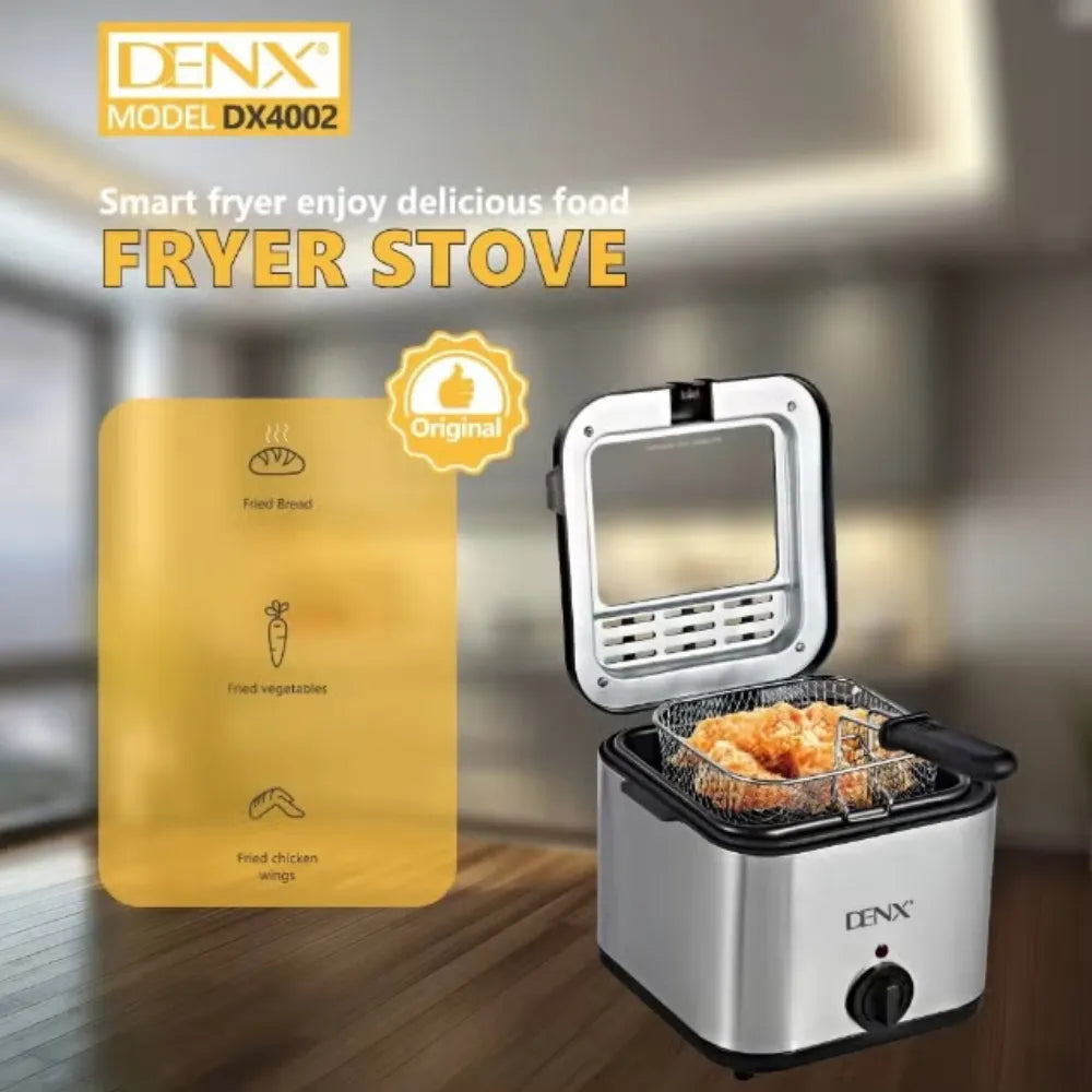 DENX Electric Deep Fryer Stove DX4002 2.5L Stainless Steel Adjustable Temperature up to 180°C 1000W Power