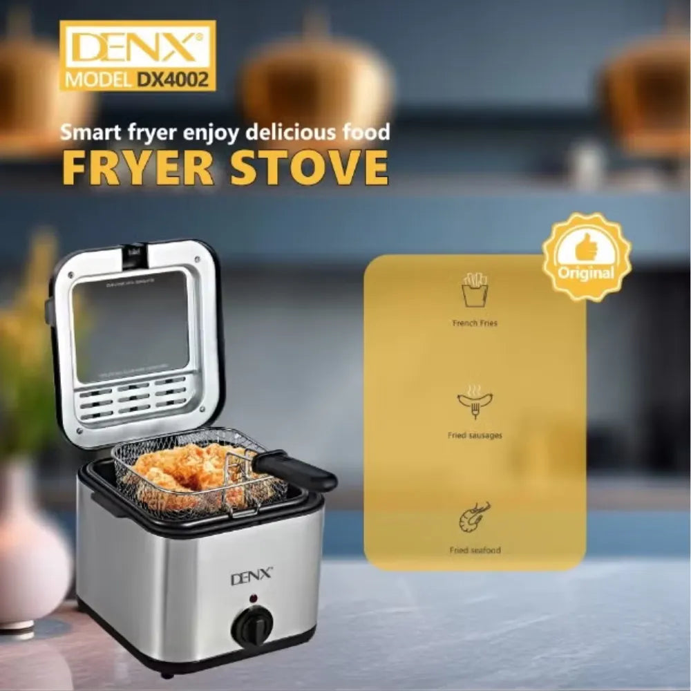 DENX Electric Deep Fryer Stove DX4002 2.5L Stainless Steel Adjustable Temperature up to 180°C 1000W Power