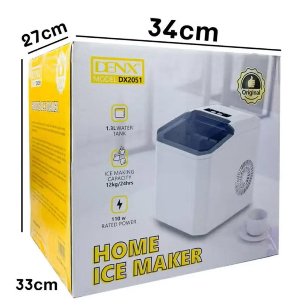 DENX Ice Maker DX2051 12kg/Day Quick Ice Production 1.3L Water Tank Sleek Design - White