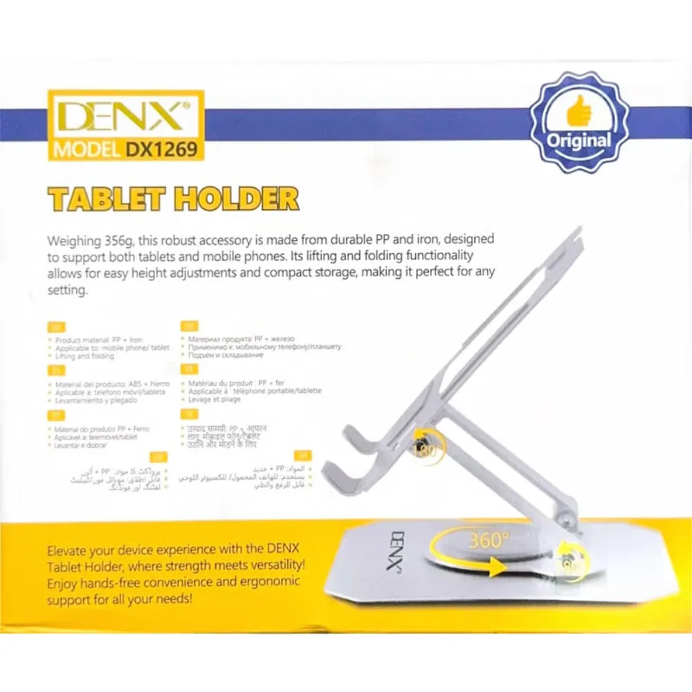 DENX Adjustable Tablet Stand DX1269 360° Rotatable Foldable Anti-Slip Base Multi-Size Compatible for iPad, Galaxy Tab, Kindle