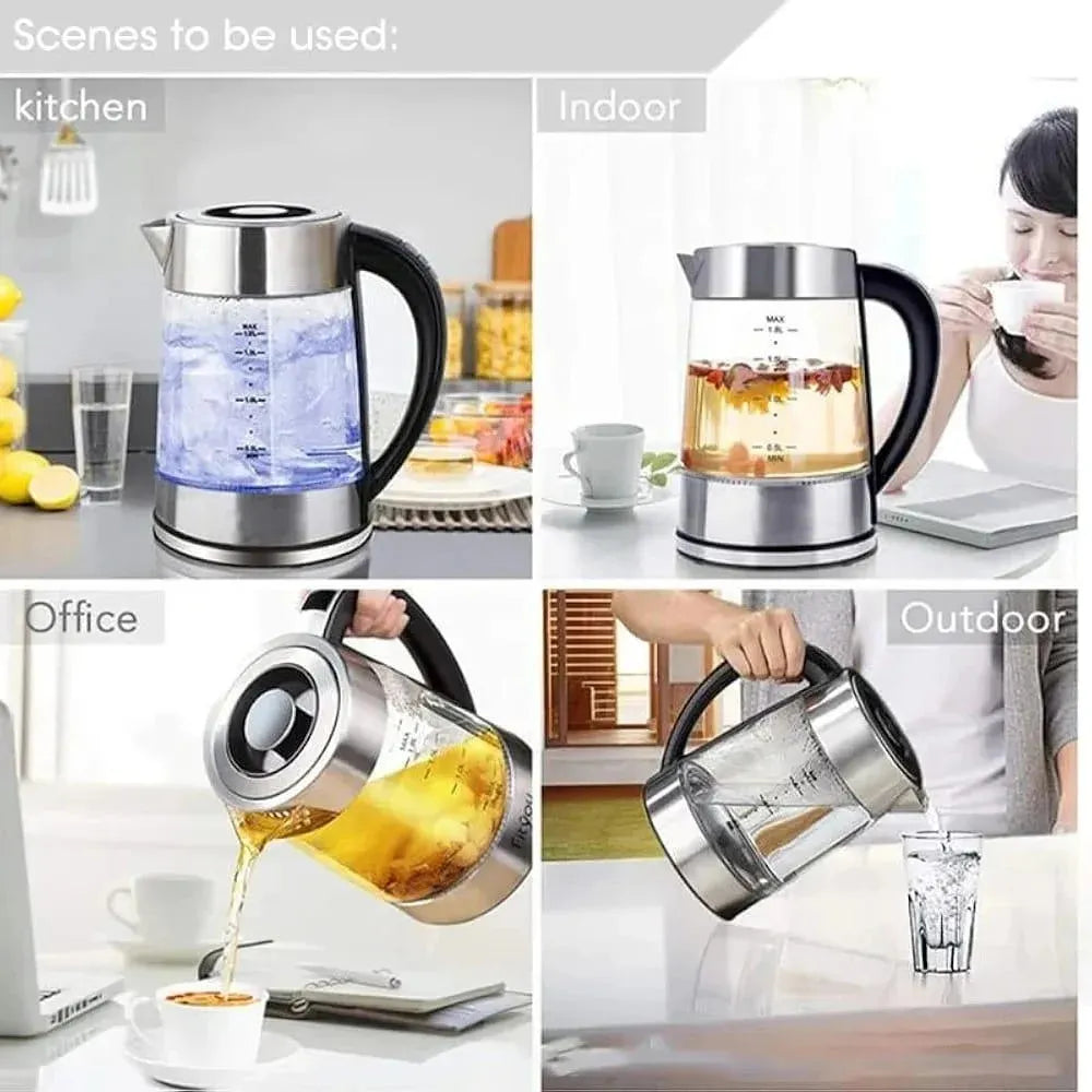 DENX Electric Kettle DX3408 1.8L High Borosilicate Glass 1500W with Mesh Filter and Dry-Boil Protection