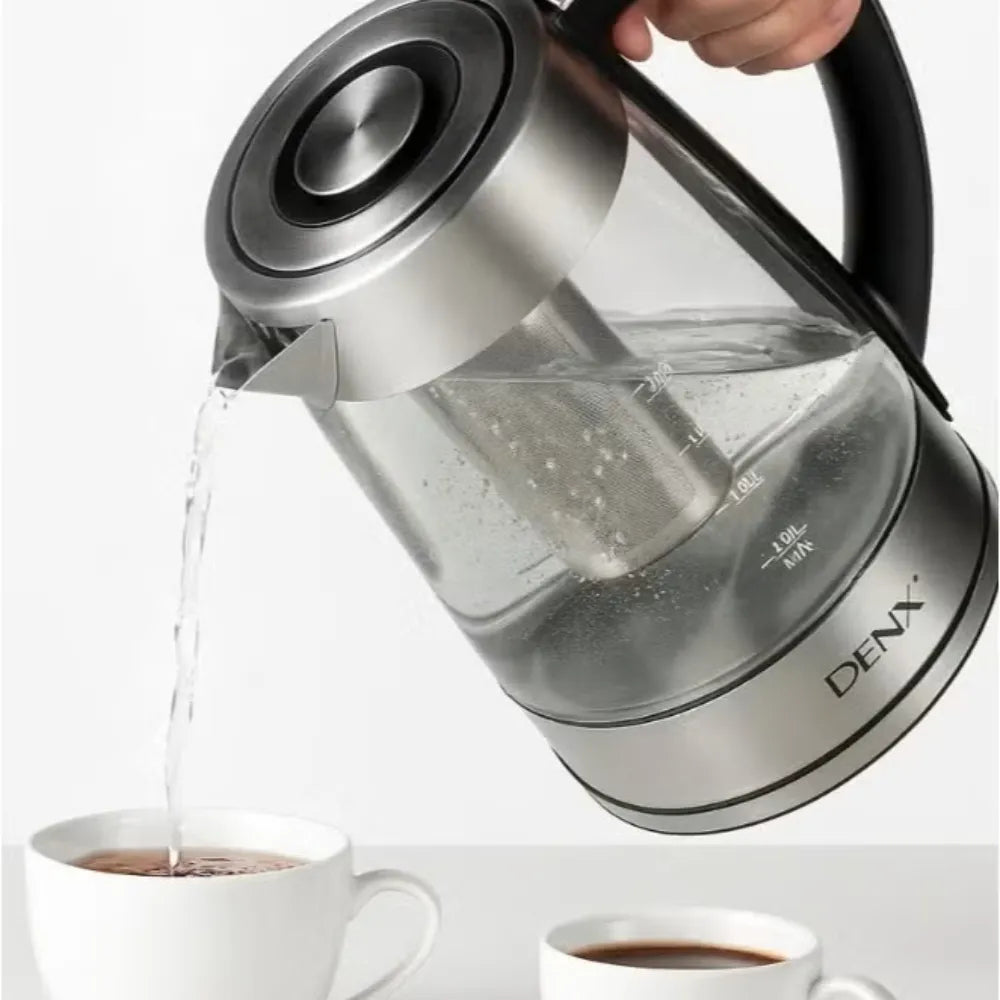 DENX Electric Kettle DX3408 1.8L High Borosilicate Glass 1500W with Mesh Filter and Dry-Boil Protection