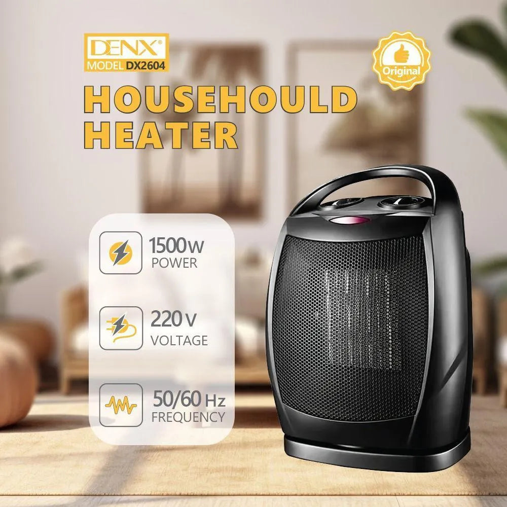 DENX Electric Heater DX2604 1500W 3-Speed Heating Modes 45° Rotating Warm Air for Home Use