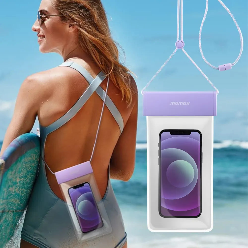 MOMAX Waterproof Pouch Universal with Neck Strap for Smartphones Up to 7” (Purple)