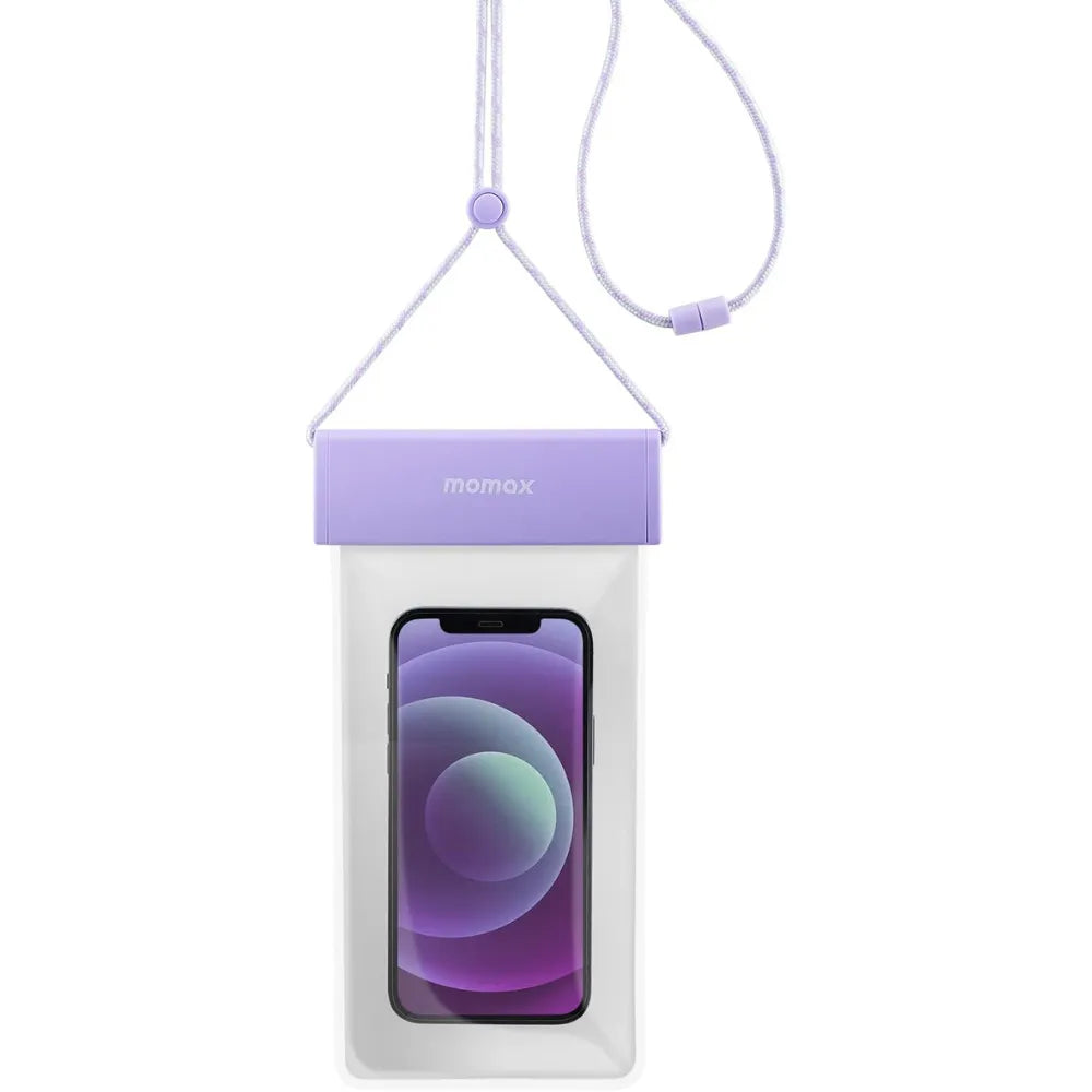 MOMAX Waterproof Pouch Universal with Neck Strap for Smartphones Up to 7” (Purple)