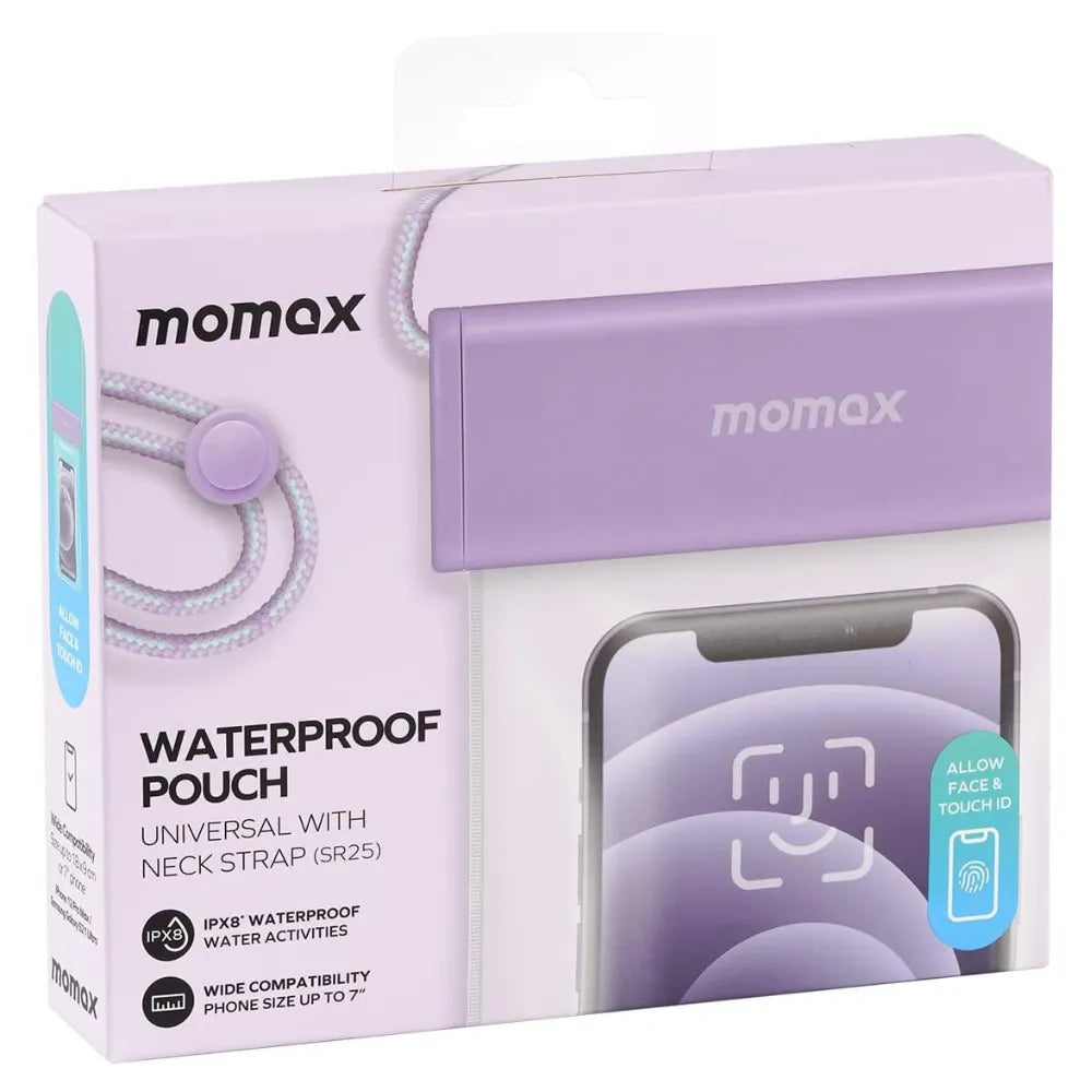 MOMAX Waterproof Pouch Universal with Neck Strap for Smartphones Up to 7” (Purple)