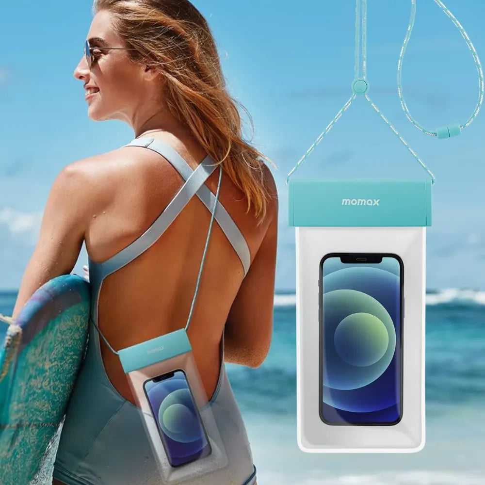 MOMAX Waterproof Pouch Universal with Neck Strap for Smartphones Up to 7” (Blue)