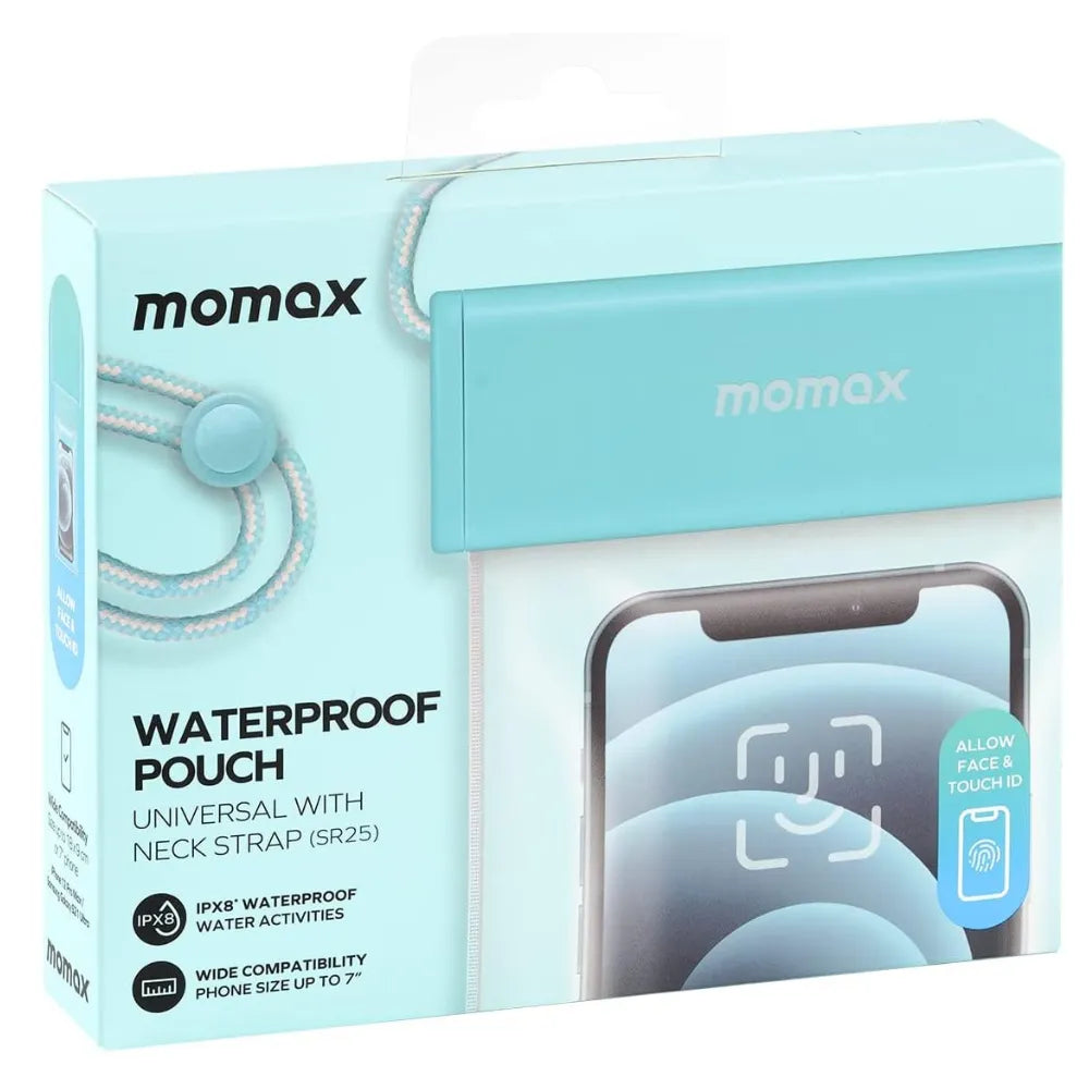 MOMAX Waterproof Pouch Universal with Neck Strap for Smartphones Up to 7” (Blue)