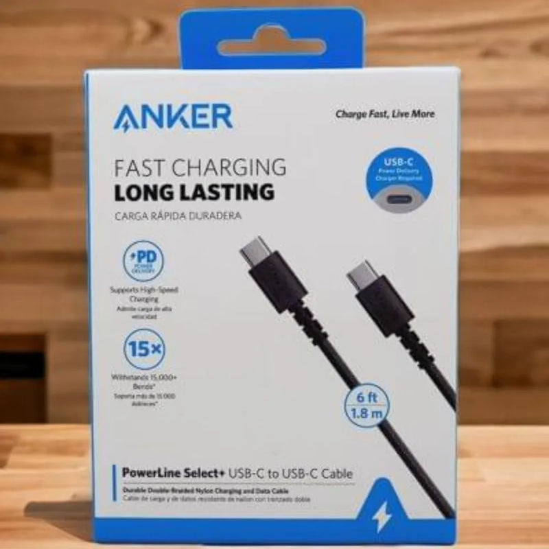 Anker PowerLine Select+ USB-C to USB-C Cable 6ft High-Speed 100W Charging for MacBook, Smartphones, and Tablets