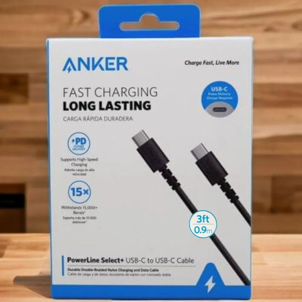 Anker PowerLine Select+ USB-C to USB-C Cable 3ft High-Speed 100W Charging for MacBook, Smartphones, and Tablets