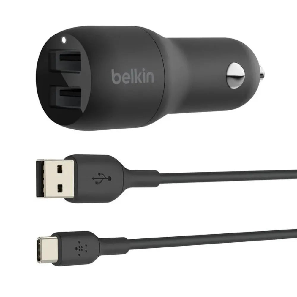 Belkin Dual USB Car Charger 24W Boost Charge 2-Port USB-A for iPhone, Android, Tablets, and More – Black