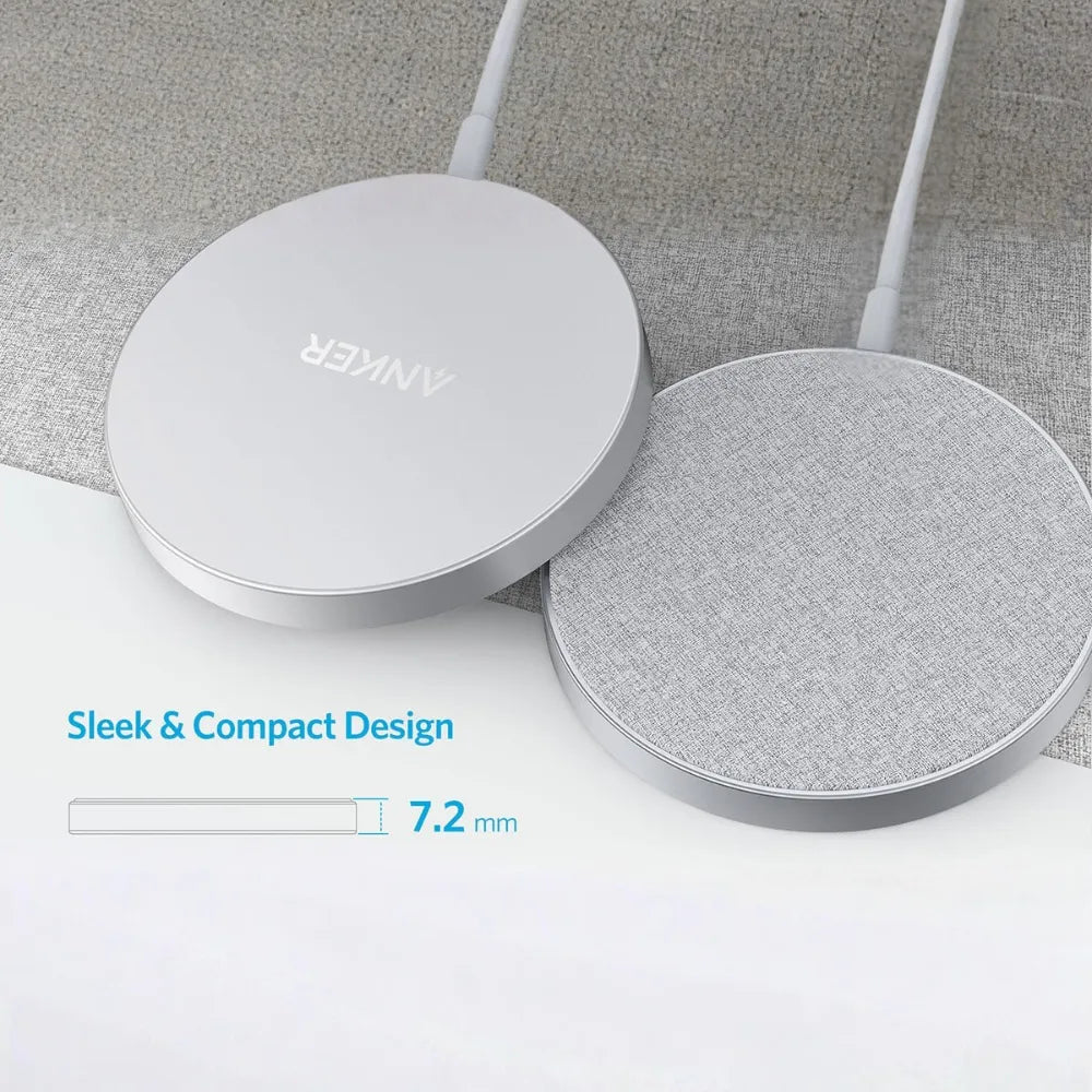 Anker PowerWave Select+ Magnetic Wireless Charging Pad USB-C with PU Leather Surface and Aluminum Stand – White