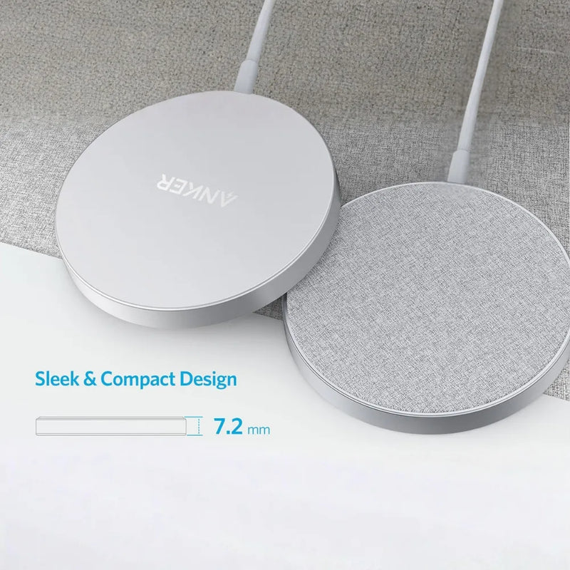 Anker PowerWave Select+ Magnetic Wireless Charging Pad USB-C with PU Leather Surface and Aluminum Stand – White