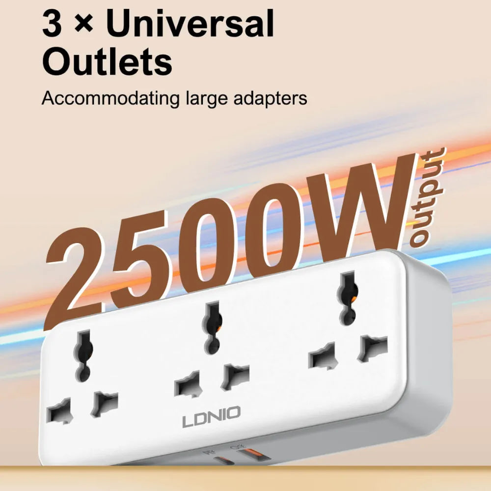 LDNIO Plug Expansion Socket SC3317 3 AC Outlets 2 USB Ports 30W Fast Charging 2500W Power