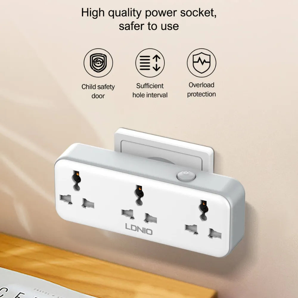 LDNIO Plug Expansion Socket SC3317 3 AC Outlets 2 USB Ports 30W Fast Charging 2500W Power