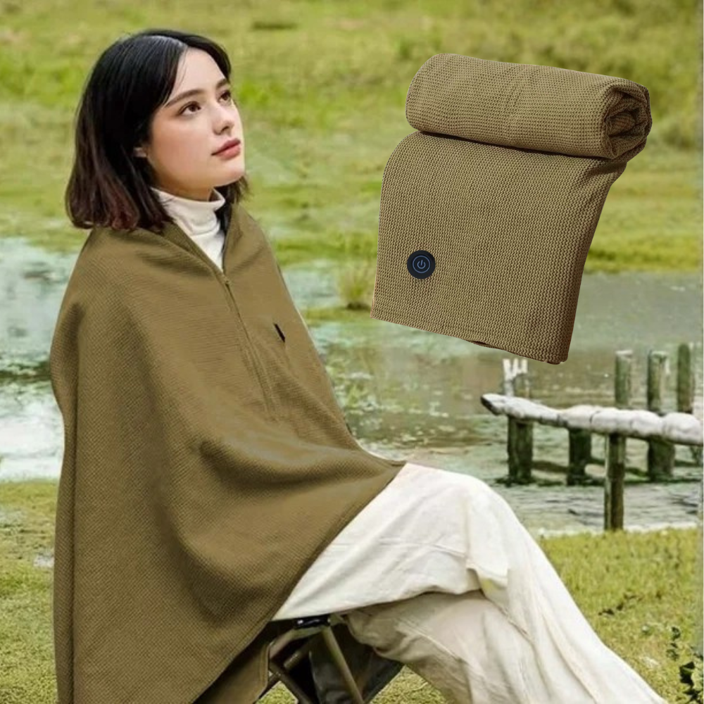  Wearable Electric Heated Blanket USB Powered with 3 Temperature Levels, Soft Flannel Material, Portable Warmer Shawl- Green