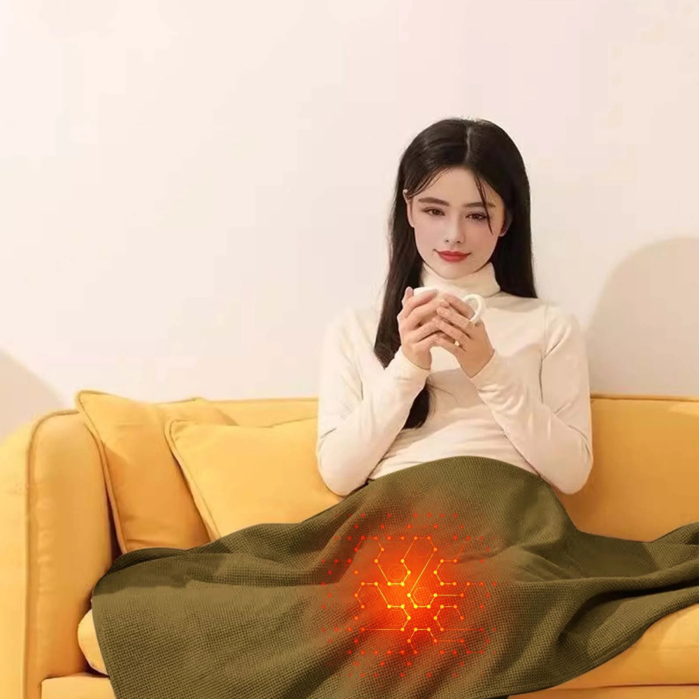  Wearable Electric Heated Blanket USB Powered with 3 Temperature Levels, Soft Flannel Material, Portable Warmer Shawl- Green