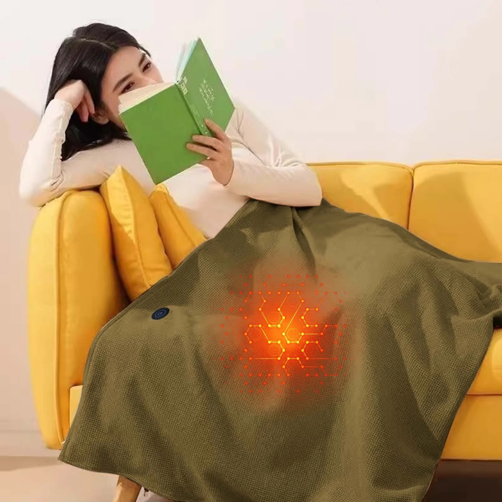  Wearable Electric Heated Blanket USB Powered with 3 Temperature Levels, Soft Flannel Material, Portable Warmer Shawl- Green