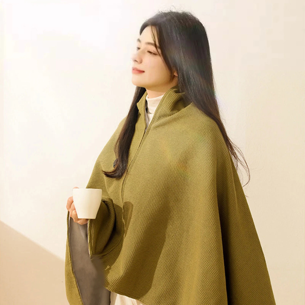  Wearable Electric Heated Blanket USB Powered with 3 Temperature Levels, Soft Flannel Material, Portable Warmer Shawl- Green