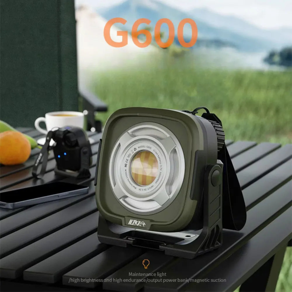 Xiaowolun G600 Rechargeable LED Camping Light 10000mAh Battery USB Rechargeable Multifunction Outdoor Lantern - Dark Green