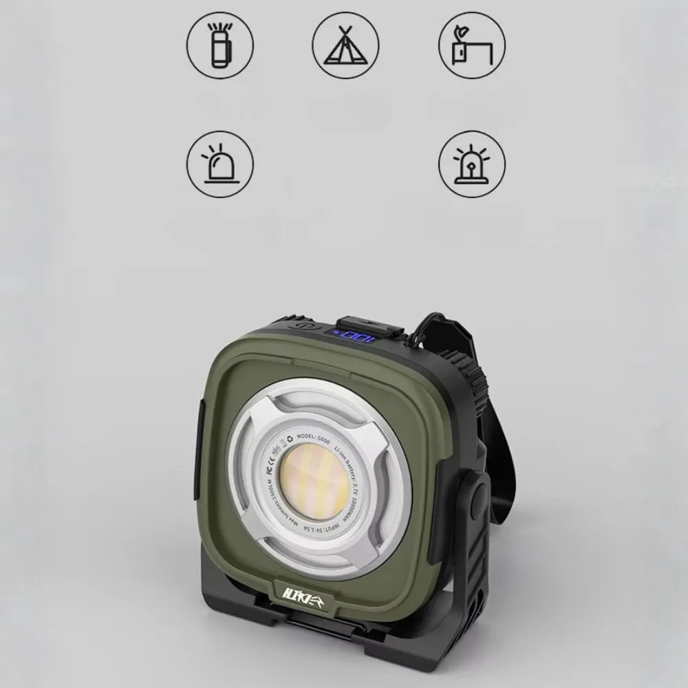 Xiaowolun G600 Rechargeable LED Camping Light 10000mAh Battery USB Rechargeable Multifunction Outdoor Lantern - Dark Green