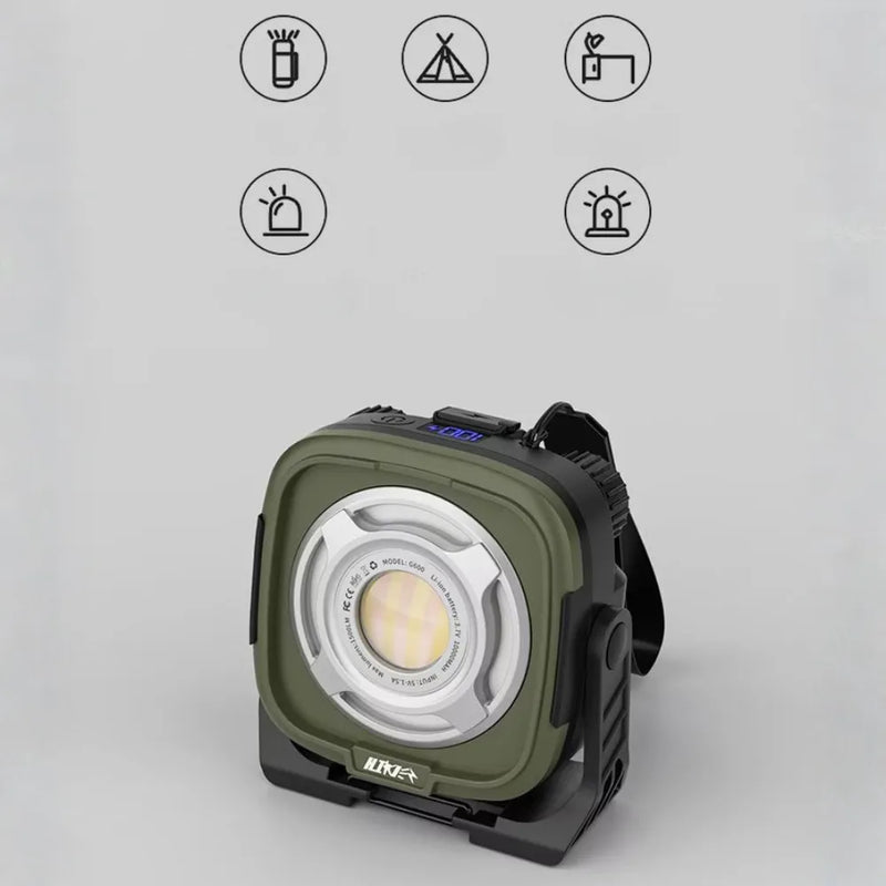 Xiaowolun G600 Rechargeable LED Camping Light 10000mAh Battery USB Rechargeable Multifunction Outdoor Lantern - Dark Green