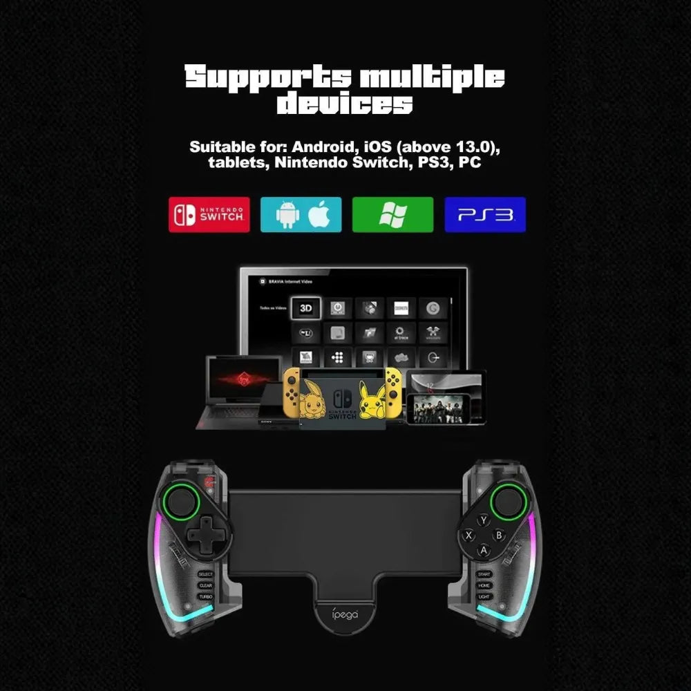 iPega Wireless rectactable controller with colorful lighting