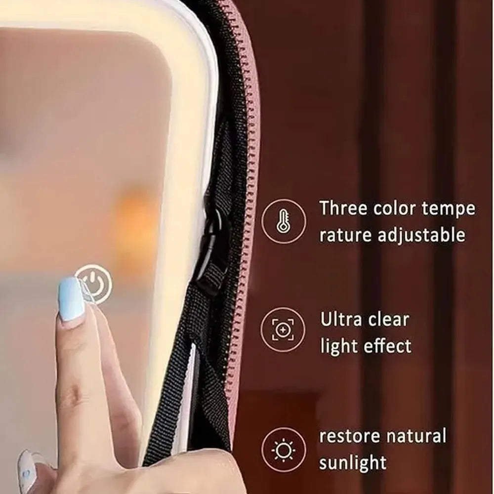 Smart LED Cosmetic Case with Mirror Travel Makeup Bag USB Rechargeable 2000mAh Battery - Pink Size 39 cm