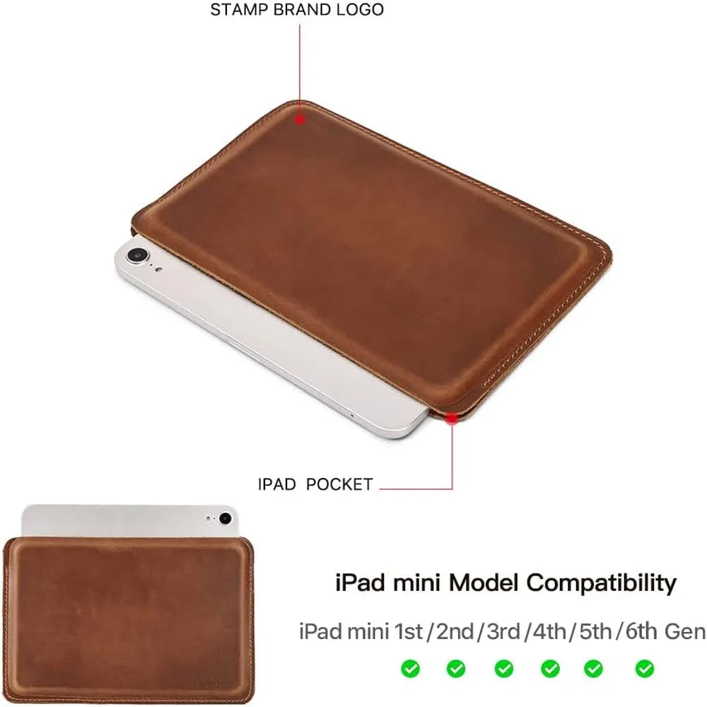 Contacts Family 7.9 Inch Slim Cow Genuine Leather Tablet Sleeve Case Cover - Brown