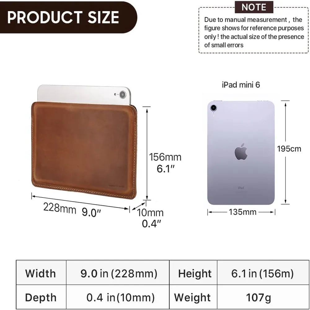 Contacts Family 7.9 Inch Slim Cow Genuine Leather Tablet Sleeve Case Cover - Brown