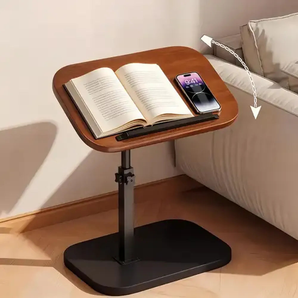 Adjustable Foldable Sofa Side Table Rotating Desktop Height - Wooden