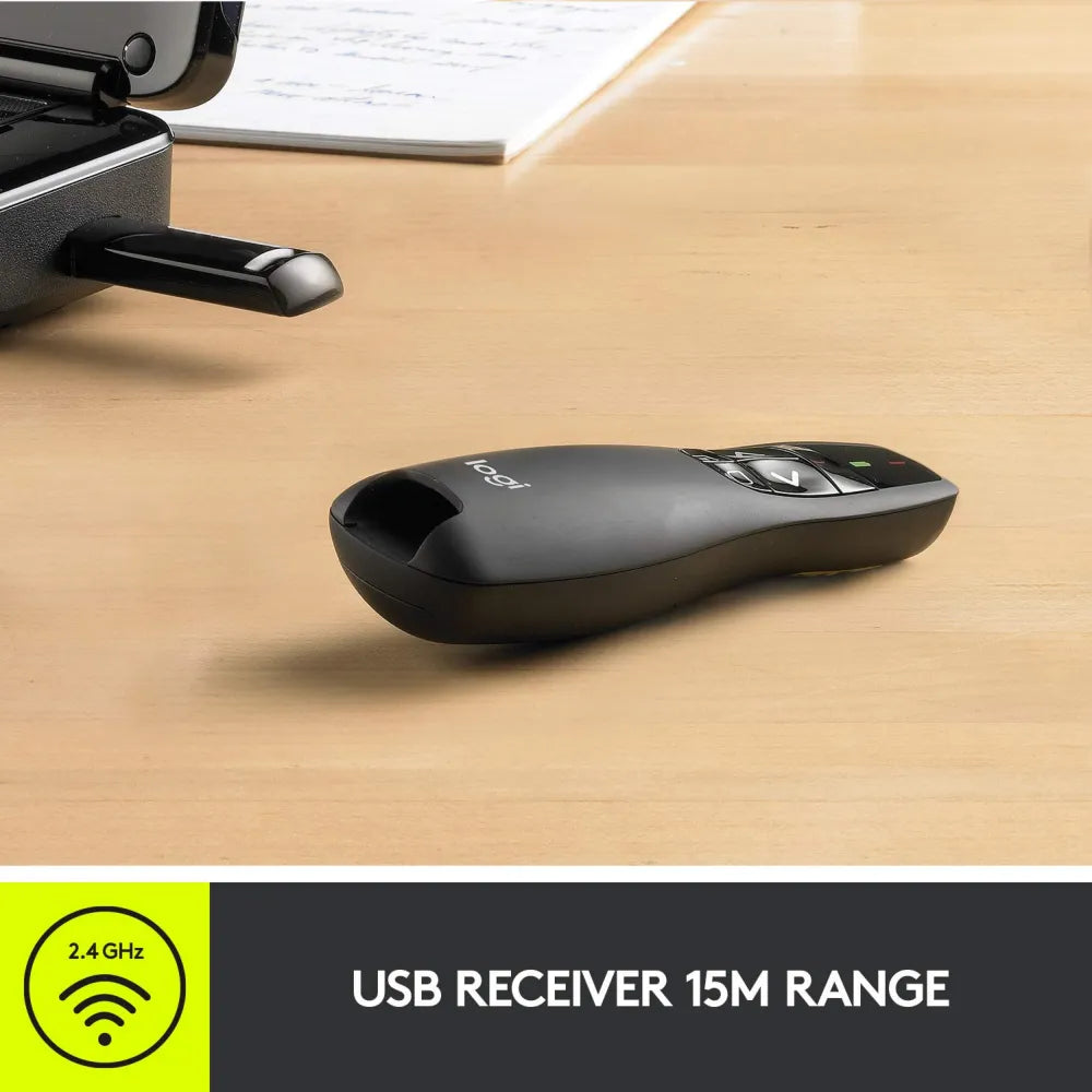 Logitech R400 Wireless Presenter 2 AAA Batteries 1050 Hour Battery Life