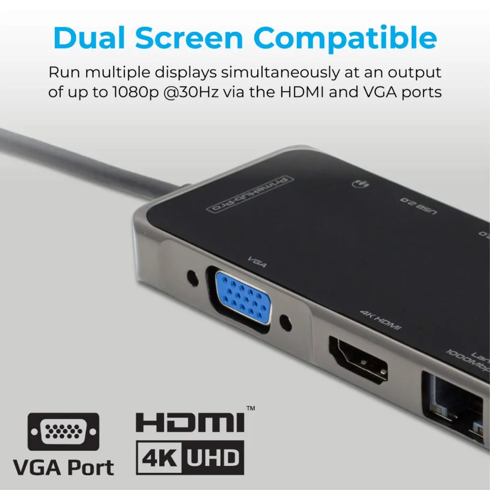 Promate Ultra-Fast Multiport Hub Includes USB-C, USB 3.0, USB 2.0, HDMI, VGA, and Ethernet 100W
