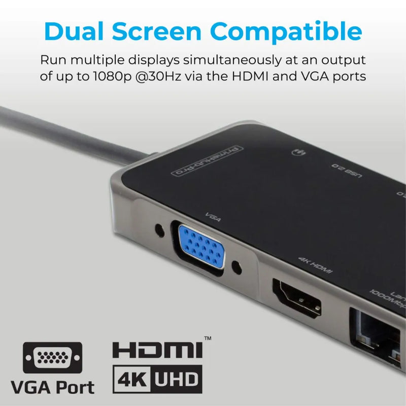 Promate Ultra-Fast Multiport Hub Includes USB-C, USB 3.0, USB 2.0, HDMI, VGA, and Ethernet 100W