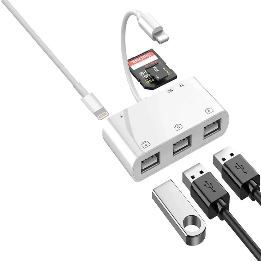 Coteetci 6-in-1 Lightning OTG Card Reader Compatible With JPEG, RAW, HEIF/HEVC