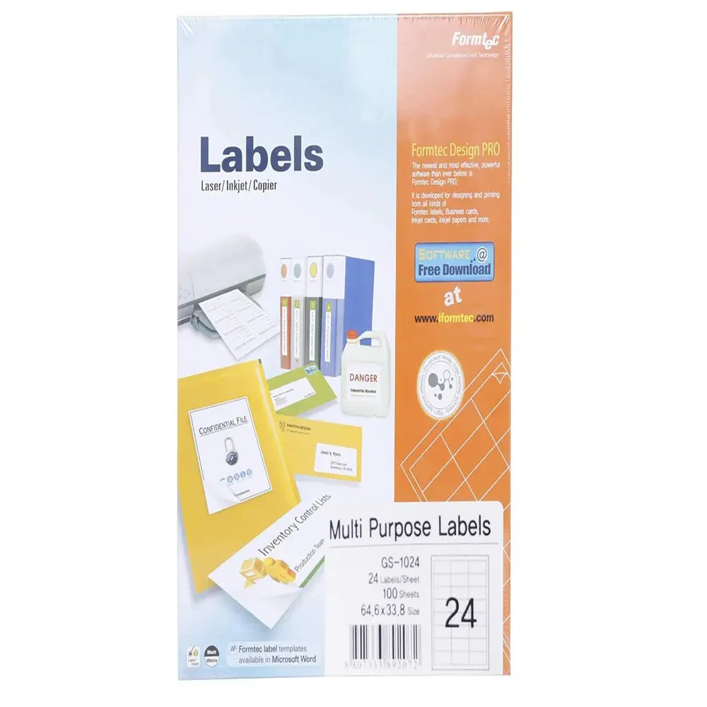 Formtec A4 Labels 24 Labels Per Sheet - 100 Sheet Box