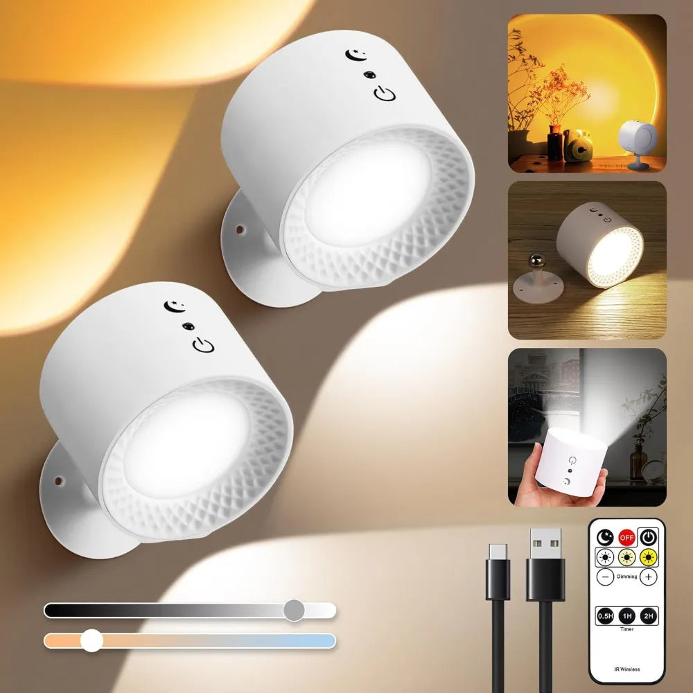 Rechargeable LED Indoor Wall Light, Wireless No-Drill Touch Control Lamps with 5 Brightness Levels, 3 Color Modes & 360° Rotation