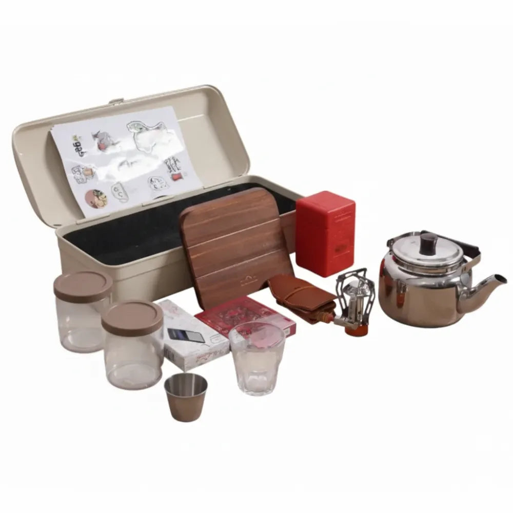 Y-350 Tea Travel Set – Portable Tea Brewing Kit with Latch Closure Storage Box & Compact Outdoor Accessories - Beige