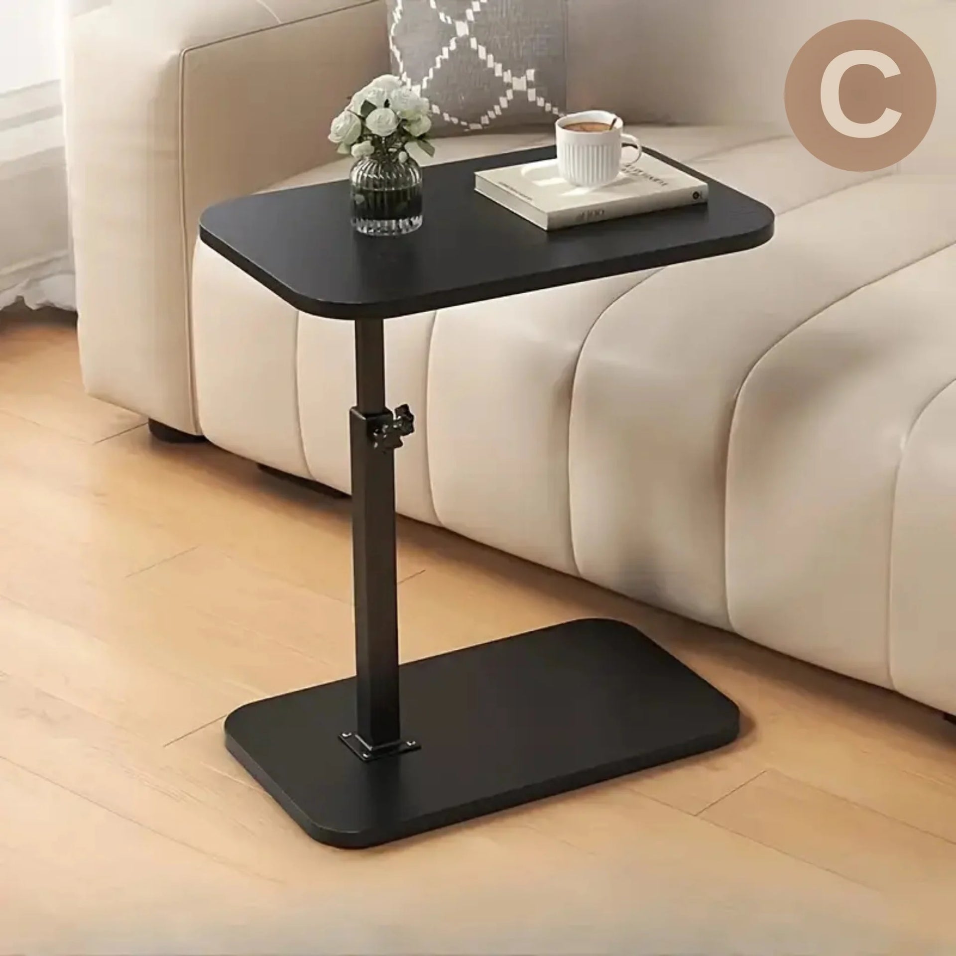 Adjustable Foldable Sofa Side Table Rotating Desktop Height - Black