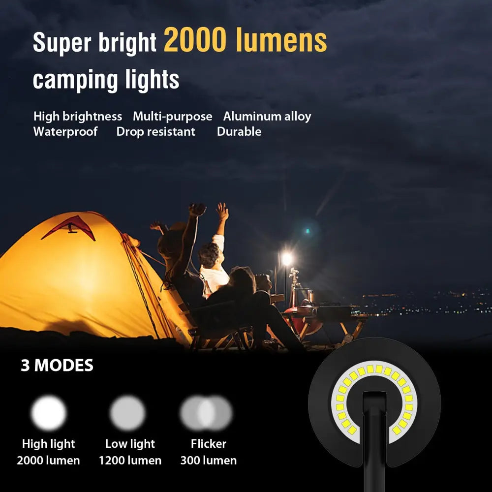 Machfally Portable Camping LED Light with Metal Tripod & 12000mAh USB Rechargeable